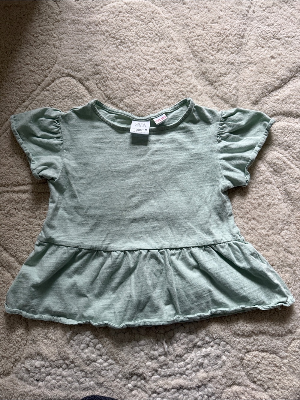 Zara Kids Mint Green Peplum Short Sleeve Top 18-24 months